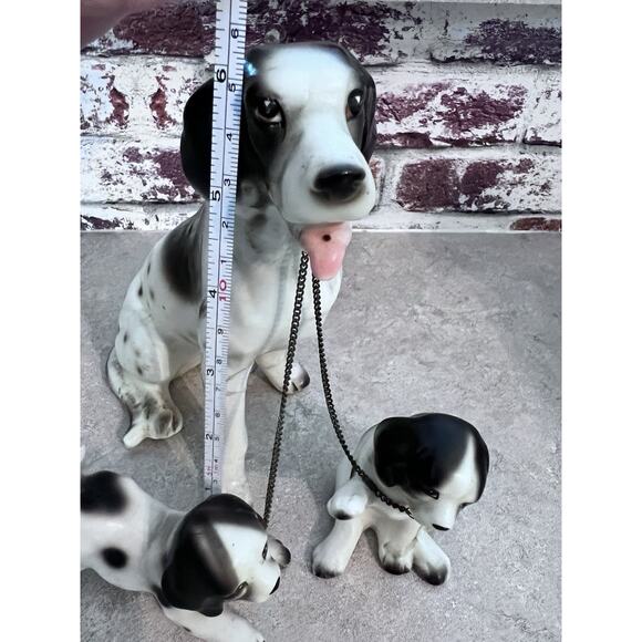 Vintage English Springer Spaniel Mother Dog Puppies W/ On Chain Japan (flaw) - Picture 10 of 11